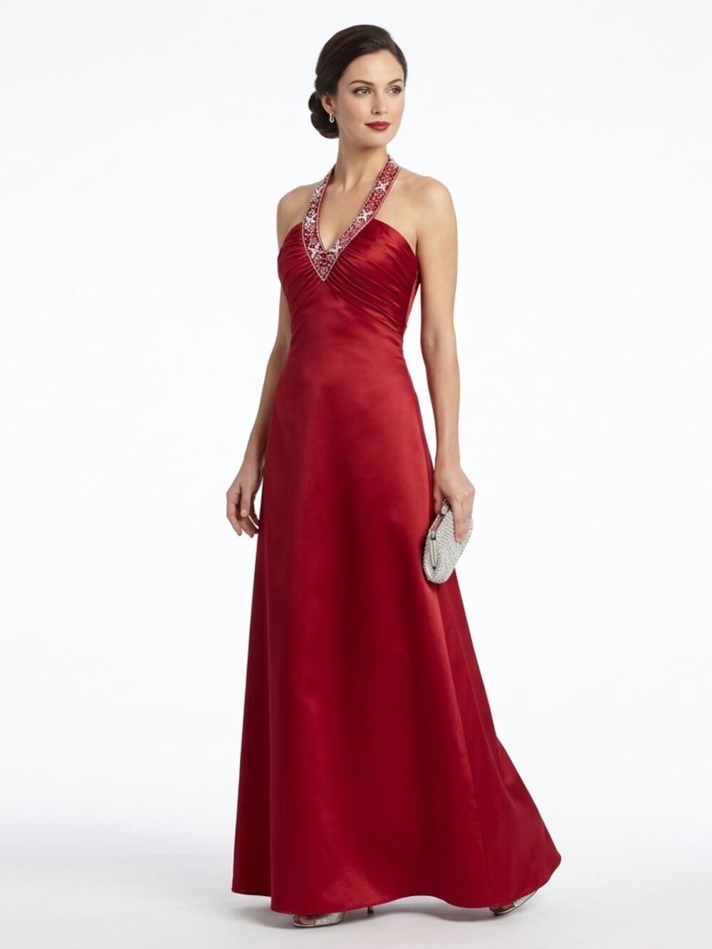 Raylia Designs Red Satin & Chiffon Halter Gown NEW- Sz. 8
